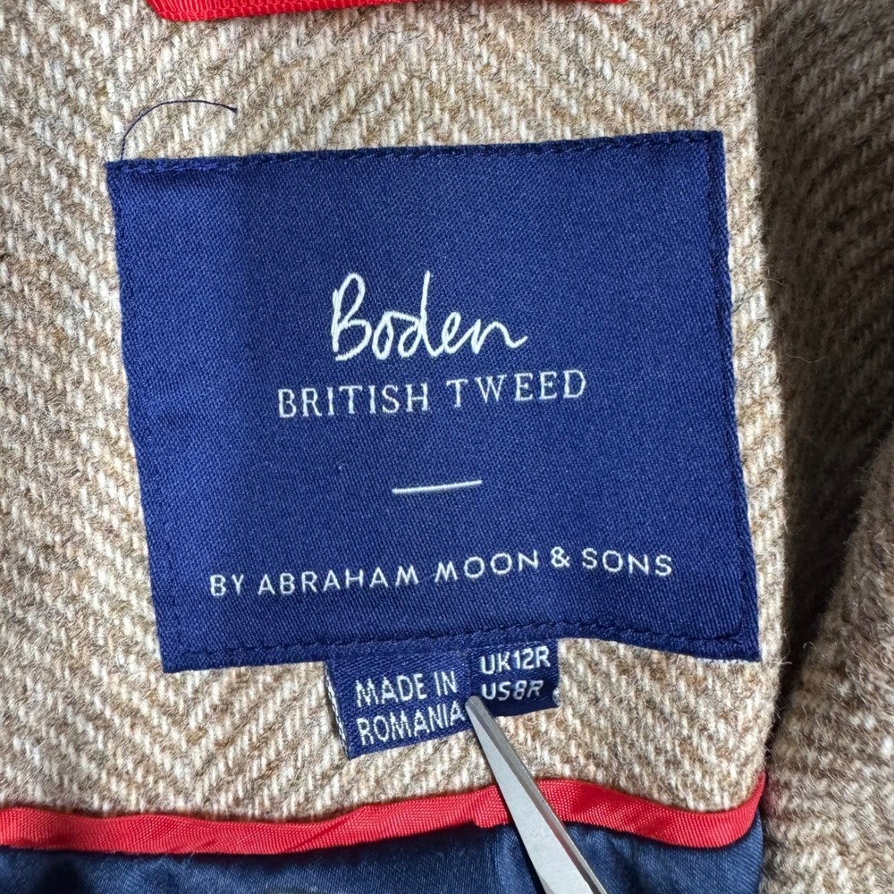 Boden British Tweed Wool Blazer Tan Herringbone Abraham Moon London Lining US 8R - Picture 4 of 13